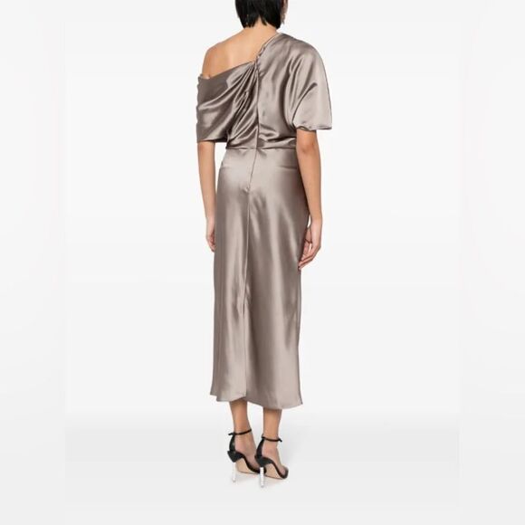Amsale NWT Draped Pencil Midi Dress in Mocha Size 4 - Picture 5 of 10